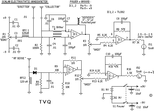 [SCHEMATIC,4 OpAmps, 2 meters, 2 9v cells]